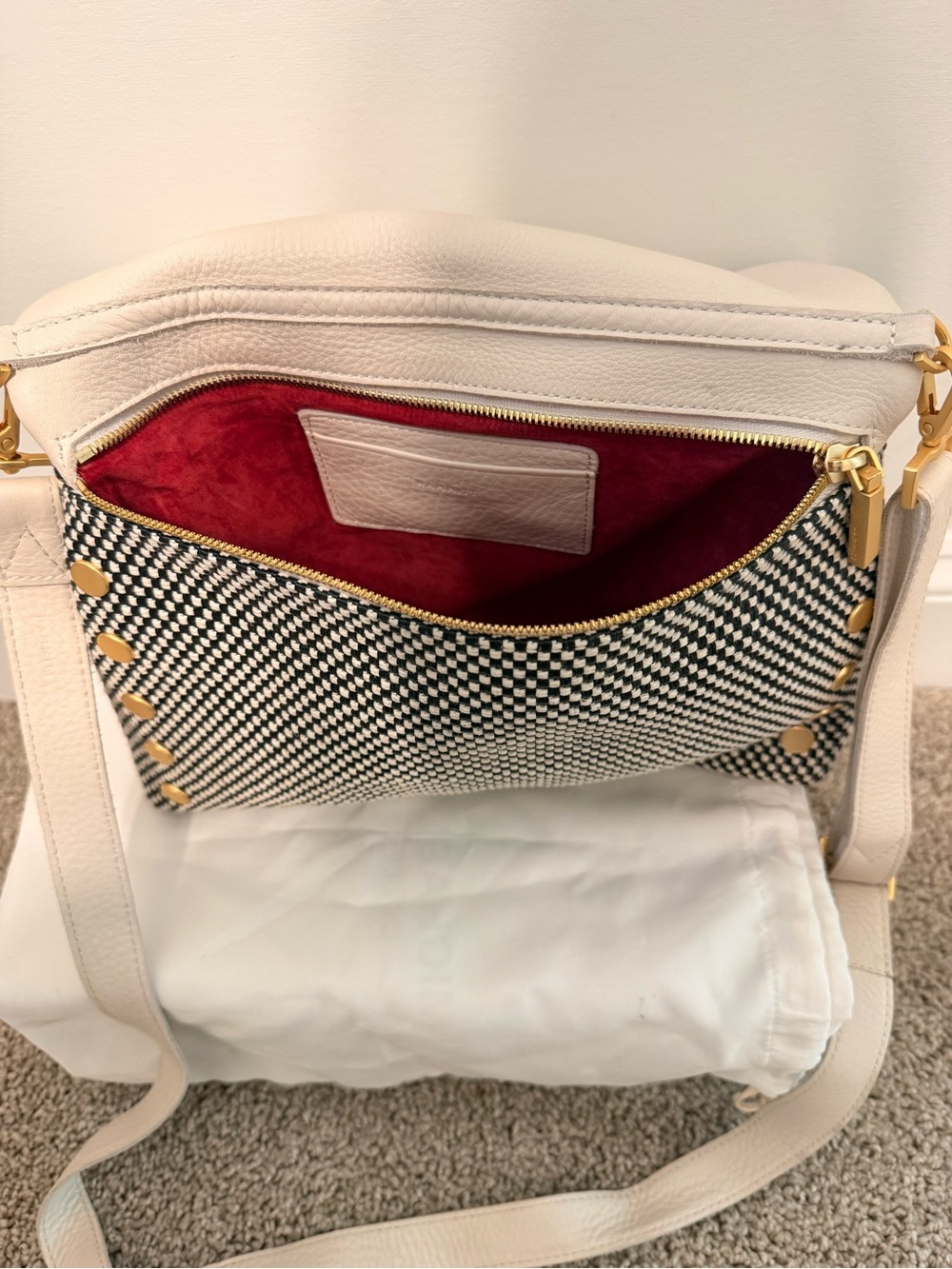 Hammitt VIP Cream Crossbody Fold-Over Bag with Textured Panel